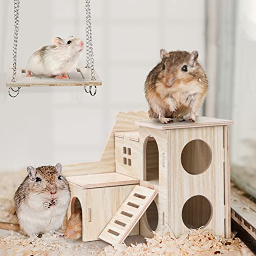 Bomoya 6 Stück DIY Hamster Spielzeug aus Holz, Haus Versteck Kauspielzeug Zubehör Meerschweinchen Chinchillas Rennmäuse Zwerghamster