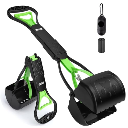 Nobleza Pelle à Crotte pour Chien, 60cm Ramasse-crotte Pliable avec Long Manche et Grande tête, Pince a Crotte de Chien Durable et Dentelée, avec 1 Rouleau...