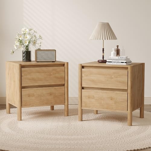 CHUWELL Mid Century Modern Oak Nightstand Set of 2 for Bedroom