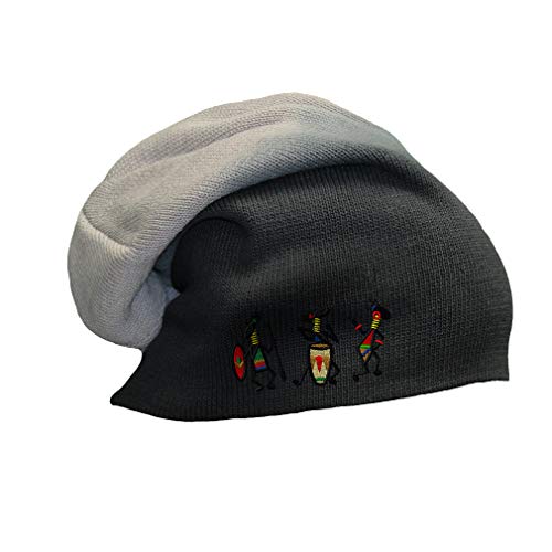 Speedy Pros Slouchy Beanie for Men African Tribal People Embroidery African American Dancers African Tribal People Embroidery Winter Hats Cotton Women Skull Cap 1 Size Black Grey Design Only