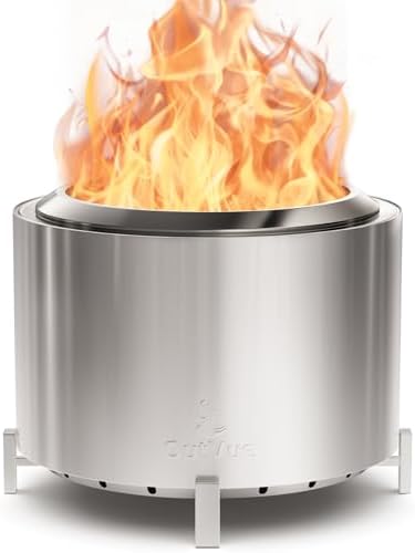 OutVue 27 inch Stainless Steel Smokeless Fire Pit, Outdoor Smokeless Firepit, Wood Burning Fire Pits for Camping, Bonfire, Low Smoke Firepit for Outside (Vertical Hole)