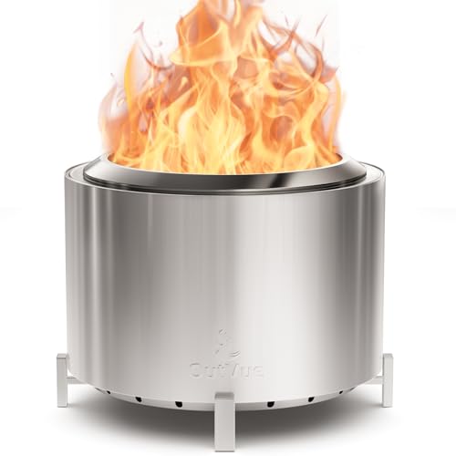 OutVue 27 inch Stainless Steel Smokeless Fire Pit, Outdoor Smokeless Firepit, Wood Burning...