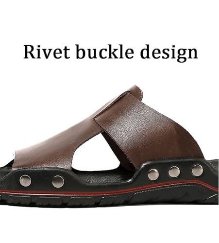 Men's Open Toe Beach Slides Leather Sandals Indoor Outdoor Casual Slippers for Summer Slip On2
