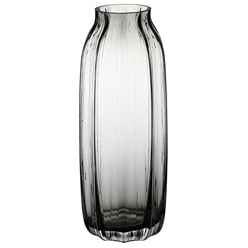 JAKY-Global Jarrón de cristal negro y gris para flores, jarrones altos de cristal gris oscuro, 32 cm de alto, diseño simple...