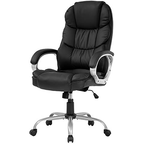 FDW Office Chair Computer High Back Adjustable Ergonomic Desk Chair Executive PU Leather Swivel Task Chair with Armrests Lumbar Support (Black) Cover