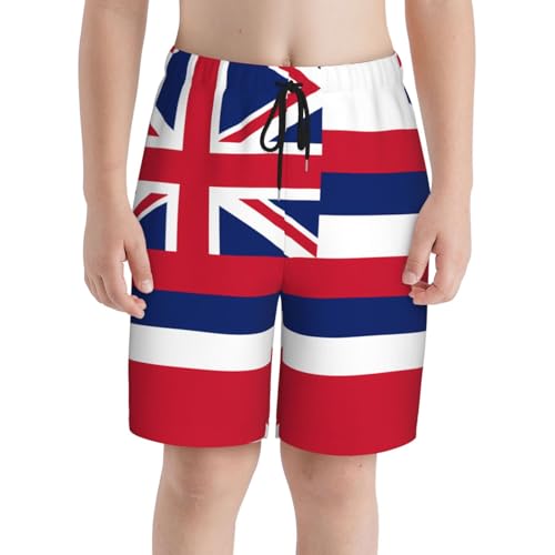 Hawaii Flag Youth Beach Pants, Soft and Breathable, with Drawstring Waist, Suitable for Sports and Leisure.3