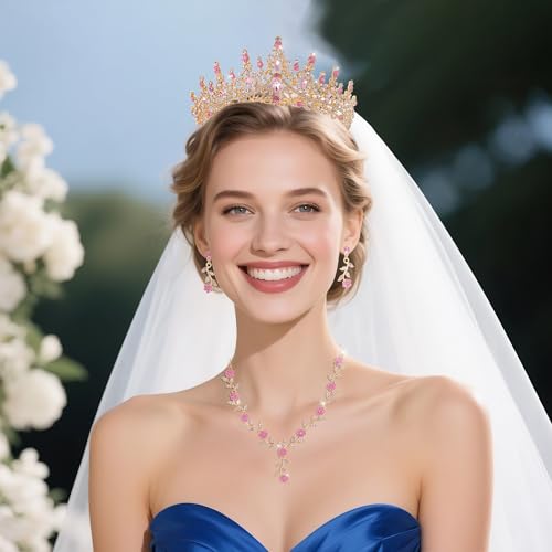 Kamirola Tiaras and Crowns for Women,Tiaras Earrings Necklace, Crystal Bridal Jewelry Set (TR48)3