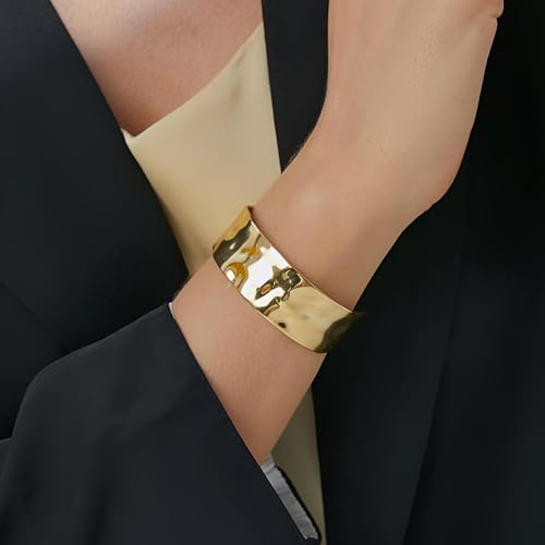 Gold/Silver Wide Hammered Textured Cuff Bangle Bracelets for Women2