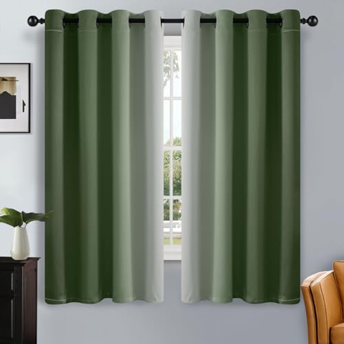 Image of SimpleHome Ombre Room Darkening Curtains for Bedroom, Gradient Sage Green to Grey White Light Blocking Thermal Insulated Grommet Window Curtain /Drapes for Living Room,2 Panels, 52x63 inches Length