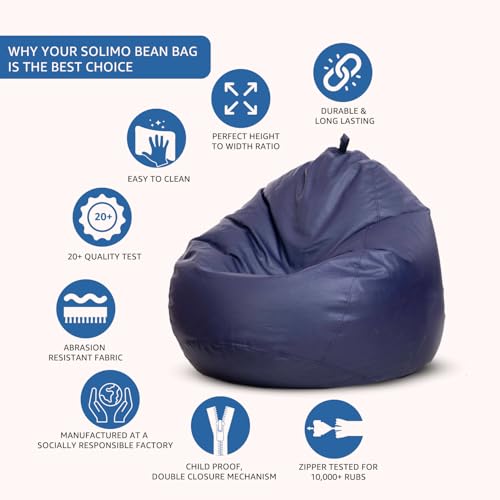 Image of Amazon Brand - Solimo Classic Bean Bag Cover 6XL Without Beans, Faux Leather Bean Bags Cover with Handle & Zipper, Bean Bag Cover for Living Room, 6 Months Warranty (Dark Blue)