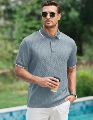 Image of JMIERR Mens Casual Polo Shirt Short Sleeve Vacation Button Summer Beach Knit Stretchy Golf Shirts