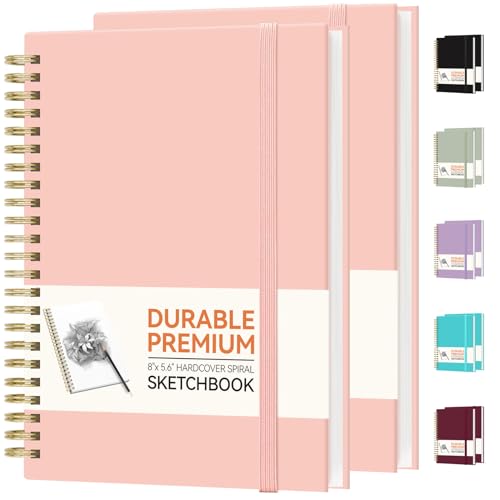 Forvencer 2 Pack Blank Spiral Notebook 8x 5.6Hardcover Sketch Book 100GSM Thick Paper Art Sketchbook for Women & Adult 100 pages / 50 Sheets Drawing Book Journal for School Office Drawing Pink