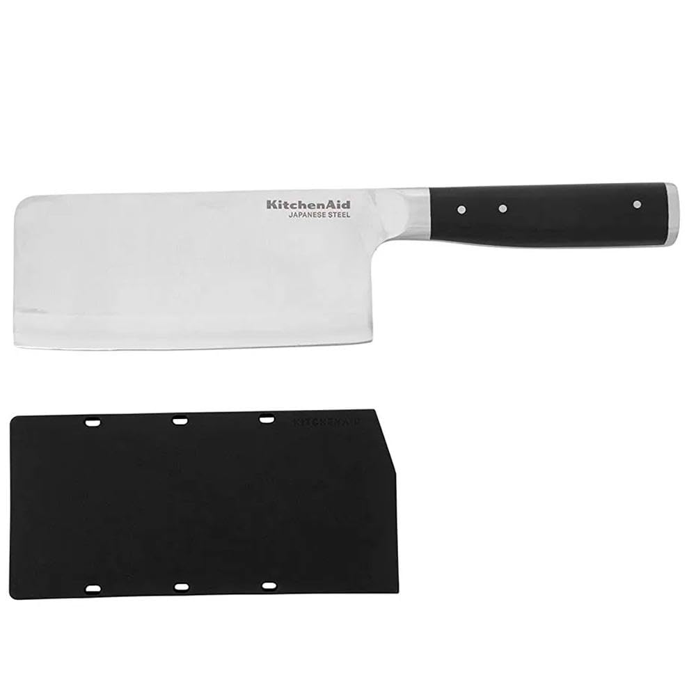 KitchenAid Kitchen Knife, Meat and Vegetable Cleaver, Japanese Steel, 15cm (6"), Black, Blade Cover Included