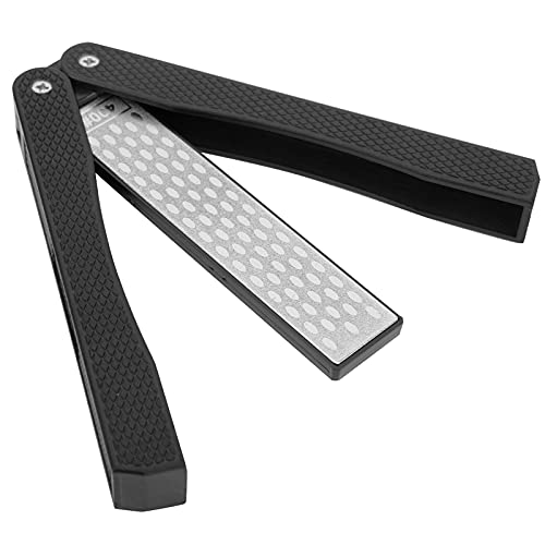 RASTKY Afilador de Cuchillos Portátil de Doble Cara en Forma de Abanico con Antideslizante, Herramienta de Cocina Duradera para Cuchillos de Supervivencia, Grano 400/600, para Exteriores y Hogar,