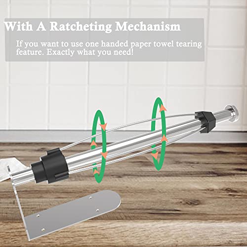 Image of Paper Towel Holder Under Cabinet Brushed Nickel Wall Mounted Hanging Paper Towel Holders Under Counter Paper Rack with Ratcheting for Kitchen Bathroom Rv Silver Mounted Vertically Or Horizontally