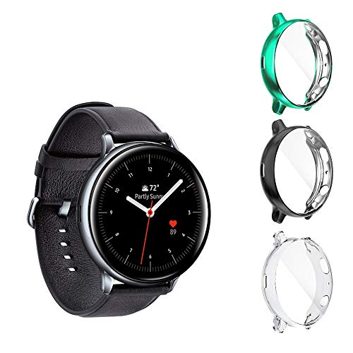 Seltureone (3 Pack Compatible for Samsung Galaxy Watch Active 2 44mm Case, Heavy-Duty Overall Full Body Protective TPU Anti-Scratch Cover for Active2 44mm (Clear,Black,Green)