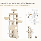 Drapak dla kota Heybly XXL 210 cm, bardzo wysoki, dla dużych kotów domowych, solidny, z 2 koszami, legowiskiem dla kota, platformami, szeroki, sizalowy, łatwy montaż, beżowy HCT063MJ