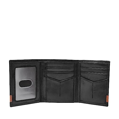 Image of Fossil Men's Quinn Leather Trifold with Id Window Wallet, Black, (Model: ML3645001)