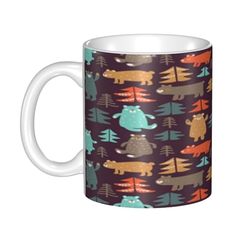 マグカップ - セラミックコーヒーカップ、ミルクカップ、(330ml) - 耐熱・耐寒性、大容量、軽量、環境に優しい - ギフトに最適(森の中のクマの面白い動物、幼稚園のパーティーに最適)