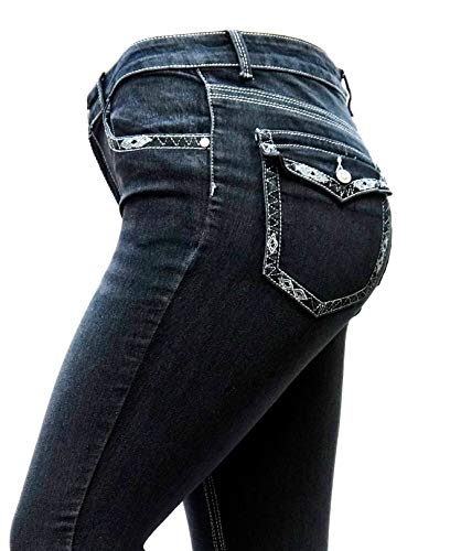 Jack David Women's Plus Size Stretch Black Denim Jeans Pants Skinny Leg N595B Flap Pocket3