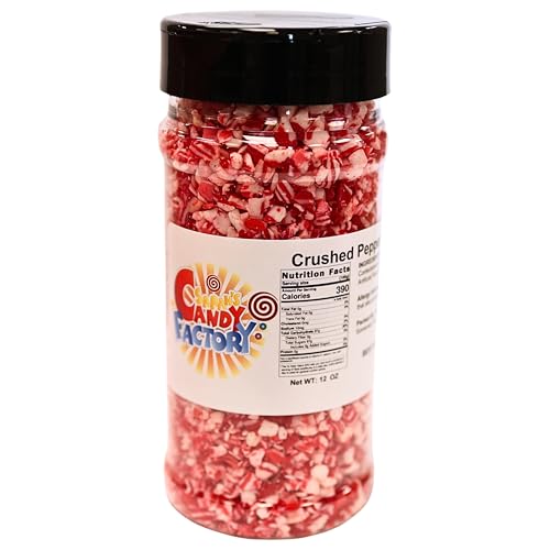 Crushed Peppermint Candy Pieces, Red & White, Mint Flavored Bits for Baking, Toppings, Decorating, and Holiday Treats, 12 Oz in Reusable Jar