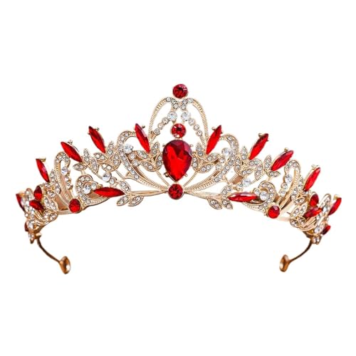 Rhinestone Korean Princess Crown - Elegant Headwear For Weddings & Street Style(Golden red)