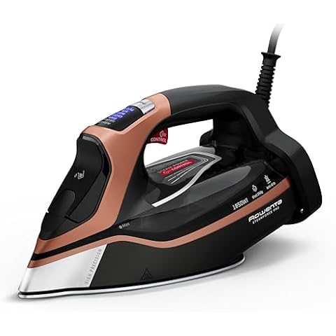 Rowenta, Iron, Steam Force Pro Stainless Steel Soleplate Steam Iron for Clothes, 400 Microsteam Holes, Professional Results, 1850 Watts, Auto-off, Ironing, Copper Clothes Iron DW9540 Cover