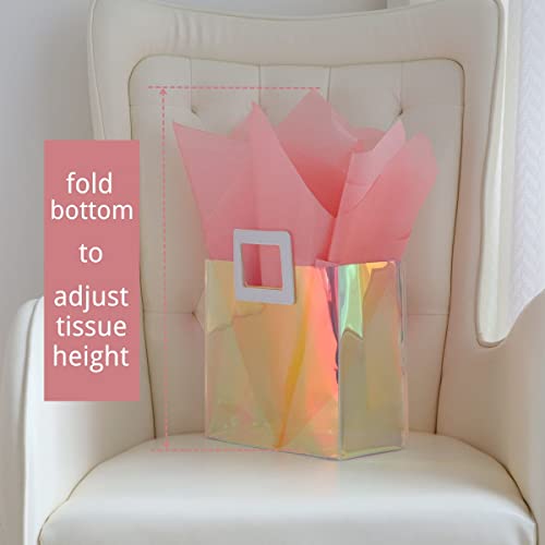 VUOJUR-83-Holographic-Small-Gift-Bag-with-Tissue-Paper-Reusable-Birthday-Gift-Bag-for-Girls-Women-Iridescent-Bachelorette-Wedding-Bridal-Bridesmaid-Tote-Gift-Bag-Pack-of-1-S-Glossy-Coral