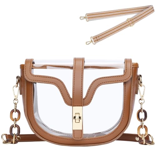 KKXIU Clear Crossbody Bag for Women Stadium Approved Vegan Leather Concert Shoulder Sports See-Through Purse