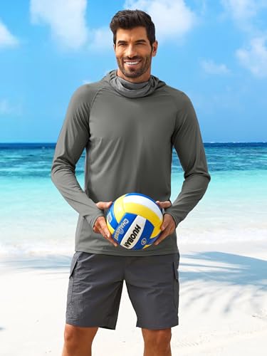 Image of PINSPARK Men's Sun Protection Hoodie with Mask UPF 50+ UV Long Sleeve Shirt Men Rash Guard Performance Fishing Hiking Shirt