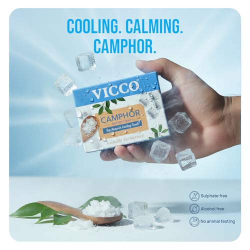 Image of Vicco Camphor Bathing Bar | Bathing Soap for Sooothing, Moisturizing, Hydrating and Skin Brightening | Suitable for All Skin Types | Men and Women, 100 gm Each Pack of 2