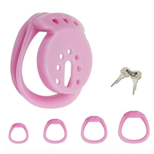 New Portable Flat Cage for Male, Special Wearing Underwear with 4 Replaceable Rings - D6（Pink）
