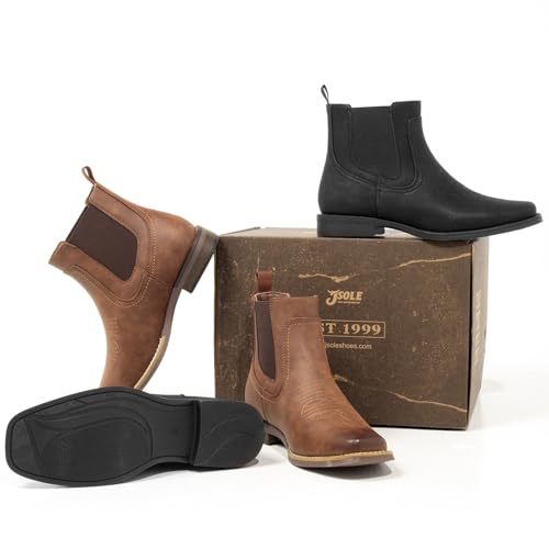 J's.o.l.e 2 Pair Chelsea Cowboy Boots for Men Square Toe Ankle Western Dress Boots Mens Gifts Casual Brown Black Boot Set2
