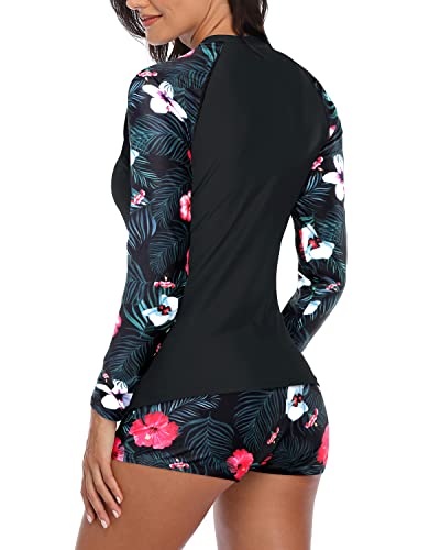 Image of Daci Women Two Piece Rash Guard Long Sleeve Swimsuits with Short UPF 50+ | UPF 50+,High Waisted Short,Long Sleeve,High Neck,Built-in Brief,Quick Dry