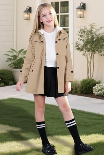 Image of Betusline Girl's Single Breasted Trench Coat Hooded Dress Coat Outerwear, 2-14 Years