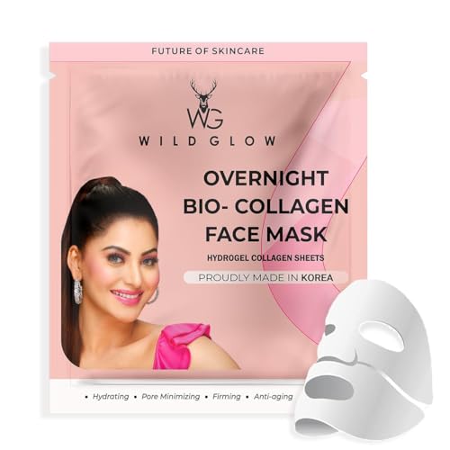 WILDGLOW Korean Glass Skin Bio-Collagen Overnight Face Mask for Deep Hydration, Pigmentation, Anti-Aging & Pore Minimizing | Hyaluronic Acid, Niacinamide, Vitamin E & Centella | Pack of 4