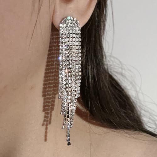 SELOVO Rhinestone Crystal Tassel Long Sparkle Dangle Earrings 2.8"/3.3" Wedding Party Dangling Earrings3