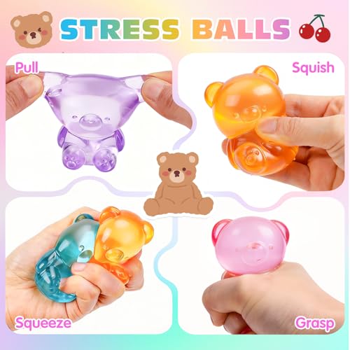 VISCOO 4 Pack Stress Bear Squishy Ball, Sugar Filled Gummy Bear Toys, Taba Squishy Toys for Kids Stress Relief, High Density Stress Balls for Calming - Soft Squeeze Balls Party Favors Birthday Gifts - Image 5