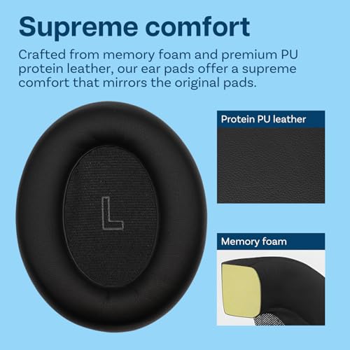 Almohadillas para auriculares de reemplazo para Bose QuietComfort Ultra inalámbricos con cancelación de ruido, de MMOBIEL: almohadillas de espuma viscoelástica y cuero sintético de proteína PU, aislamiento acústico – Negro miniatura 3