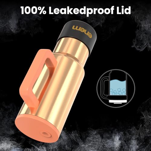 Image of enem Tumbler, Liquid Gold, Tumbler with Metal Straw, Sipper, with Lid Leak Proof, 1 Metal Ice Cube, 1 Copper Spring (Tamba), Base Protector, Mug Travel, 1.2L