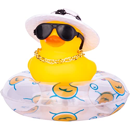 MuMyer Duck Car Dashboard Decorations Rubber Duck Car Ornaments for Car Dashboard Decoration Accessories with Mini Swim Ring Sun Hat Necklace and Sunglasses