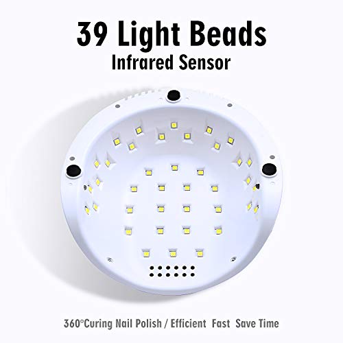 Gel UV LED Nail Lamp - Gel Polish Nail Dryer UV LED Nail Light with 110w 39 Light Beads Curing Lamp 4 Timer Setting Auto Sensor Professional Nail Art Tools Accessories