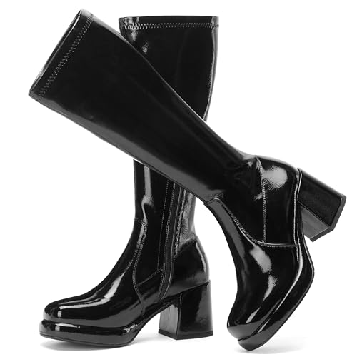 Image of LanreyTaley Elastic Women Knee High Boots Platform Chunky Heel Tall Boots Suede Dress Boots Side Zipper Stretch Boots Fall