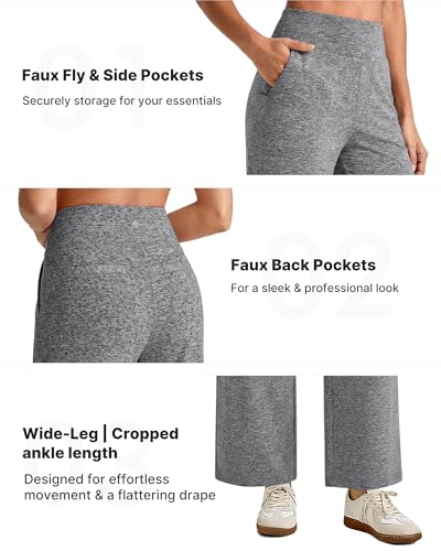 Image of G4Free EverGoing Wide Leg Ankle Pants for Petite Women with Pockets Stretch