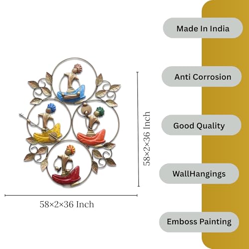 Image of Bharat Art Metal Iron Handmade 4 Anti Musicians Figurine Wall Decor | Modern Wall Hanging Decorative Showpiece for Living Room, Bedroom, Hotel, Cafe & Office | Size: 24x1x20 Inch | Model: W181
