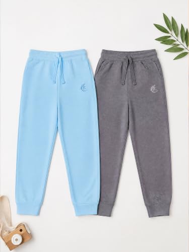 Image of KiddoPanti 100% Cotton Track Pants for Boys & Girls | Soft Single Jersey Fabric | Elastic Waist with Drawcord | Full Length with Rib Hem & Pockets | Joggers and Lowers for Kids
