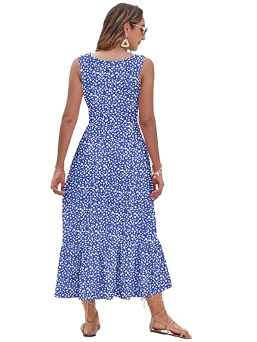 Image of AUSELILY Womens Summer Maxi Dress Casual Sleeveless V Neck Floral Dresses | A line shape with practical side pockets, Vacation dress for resort walks, Pair with low heels and simple jewelry