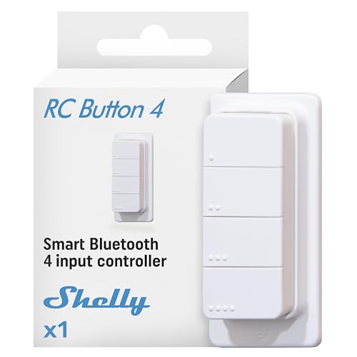 Shelly BLU RC Button 4, Interruttore di Controllo Remoto Smart Bluetooth, Wireless, Attivazione Azioni con Pressioni Multiple, Domotica, Тelecomando, Alexa e Google Home, Gateway Richiesto