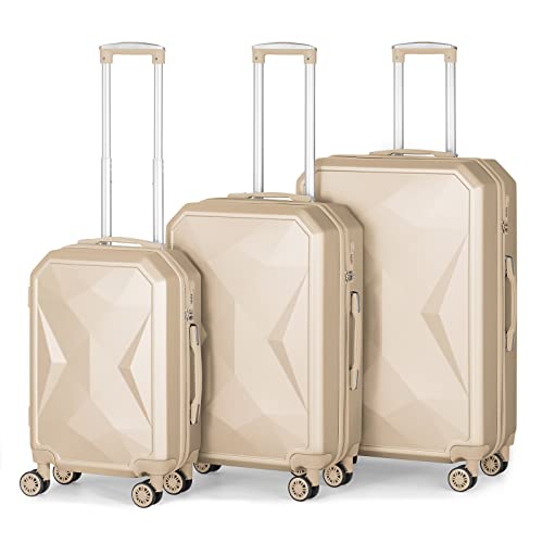 3 Piece Luggage Sets with Spinner Wheels and Side Handles (20/24/28), Lightweight Suitcase with TSA Approved, BEIGE