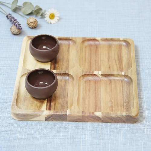 Plateau en bois carré vintage rigide avec compartiments pour fruits et snacks